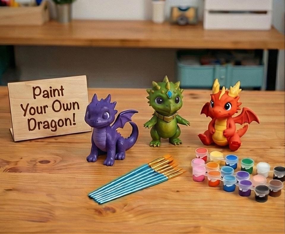 DIY Paint Your Own Dragon Figurine Kit 3D Printed Kids Craft