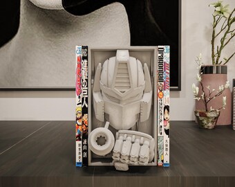 Transforming Mecha Commander Book Nook | 80s Retro Sci-Fi 3D Shadow Box | Robot Shelf Decor 3D Wall Art