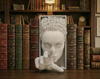 Electric Monster Bride Book Nook | Classic Horror 3D Shadow Box | Gothic Wedding 3D Wall Art