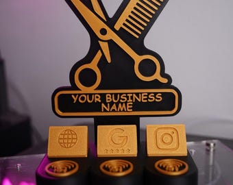 Custom NFC Social Media Stand | Tap to Follow & Review Sign | Instagram Google Facebook WiFi | 3D Printed Business Counter Display | QR Code