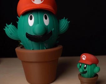 3D Printed Mario Inspired Cactus Container | Retro Video Game Decor | Hidden Storage Pot | Desk Organizer Gamer Gift