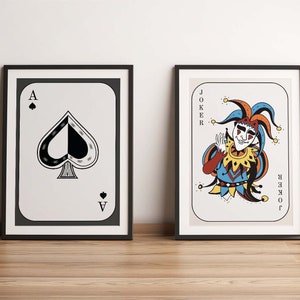 Arte da parete retrò alla moda, poster di carte Joker, arte da parete alla moda, arte da parete digitale, poster stampabile, stampe murali della Galleria di carte da gioco