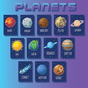 Cartes PDF imprimables du système planète, Cartes flash, Documents à imprimer pour les enfants d'âge préscolaire, Cartes flash imprimables, Imprimable, Espace, Système solaire