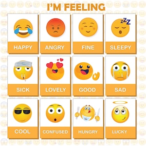 FlashCards de Emoji de Emoção para Impressão para Crianças e Adolescentes | Cartões Flash de Sentimentos | Cartões Flash | Cartões de aprendizagem | Download Digital