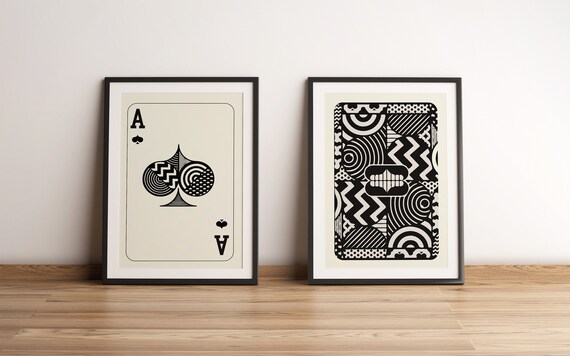 Trendy Retro Wall Art Set of 2,Retro Trendy Aesthetic Poster, Playing Card Gallery Wall Prints, Black Ace Card Poster