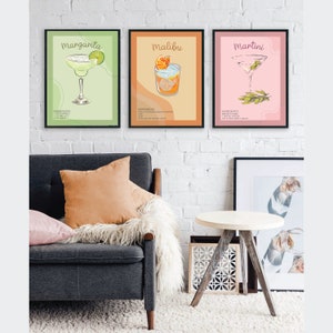 Cocktail Print Set of 3| Colorful Bar Cart Gallery Wall Set| DIGITAL DOWNLOAD| Alcohol Prints| Bar Printable Art| Drinks Wall Decor