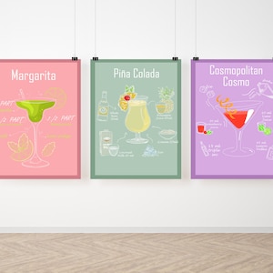 Cocktail Print Set of 3| Colorful Bar Cart Gallery Wall Set| DIGITAL DOWNLOAD| Alcohol Prints| Bar Printable Art| Drinks Wall Decor