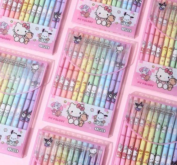 12pc needle-point 0.5mm SANRIO erasable, pen set, kawaii, cute, writing, black ink (choose frm hello kitty/kuromi/pochacco/my melody/cinammo