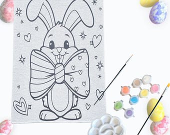 Bow Tie Bunny Paint Kit for Kids, Pre-Drawn Easter Canvas