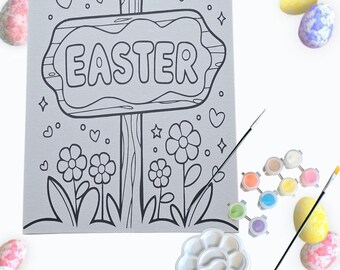 Easter Sign Pre-Drawn Canvas Painting Kit, DIY Art