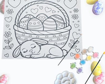 Easter Bunny Pre-Drawn Canvas, DIY Painting Kit
