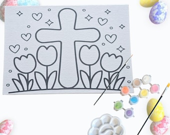Floral Cross Painting Canvas Kit, Easter Sunday School Craft