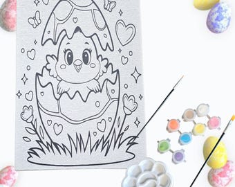 Easter Chick Paint Kit for Kids, Pre-Drawn Canvas Art