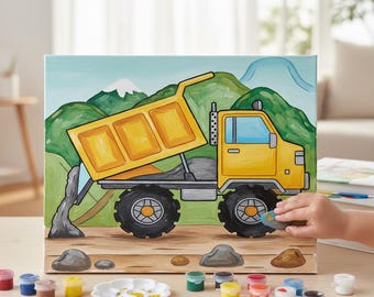 Dump Truck Painting Kit, Pre-Drawn Canvas, Kids Birthday Party Favor