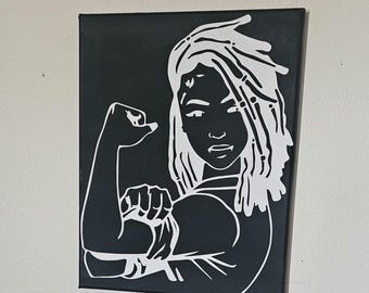 Minimalist Woman Silhouette Canvas Art, Black and White Line Art