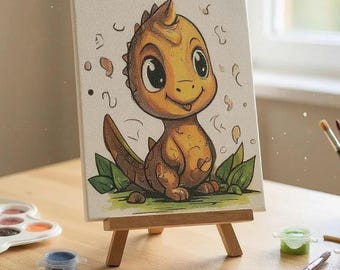 Baby Dinosaur Paint Kit, Pre-Drawn Canvas, DIY Craft