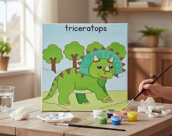 Triceratops Paint Party Kit, Pre-Drawn Canvas, Kids Art Activity