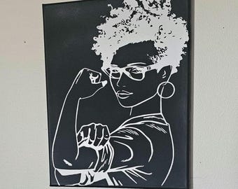 Strong Woman Black & White Art, Stretched Canvas