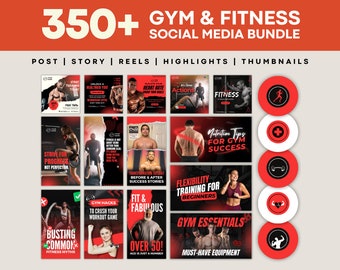 Gym Fitness Instagram-bundel, socialmediasjablonen voor personal trainers, fitnesscoaches, palen, rollen en sportschoolmarketing
