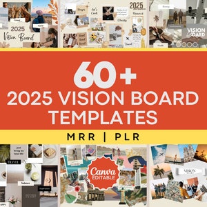 Tablero de visión 2025 Manifestación de felicidad Tablero de estado de ánimo imprimible en PDF para mujeres Citas inspiradoras Afirmaciones positivas Ley de abundancia de atracción
