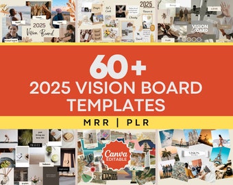 2025 Vision Board Manifest Happiness Printable PDF Mood Board for Women Inspiring Quotes Positive Affirmations Abundance Law of Attraction