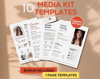 Pacchetto di modelli di kit media Canva, foglio tariffe modificabile, kit media Instagram, kit stampa per blogger, modello di kit media TikTok