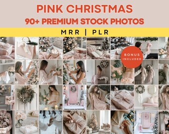 Foto stock di Natale rosa estetiche, immagini di Natale minimaliste, generate dall'intelligenza artificiale, foto senza volto per rulli di Instagram, sito Web, MRR PLR