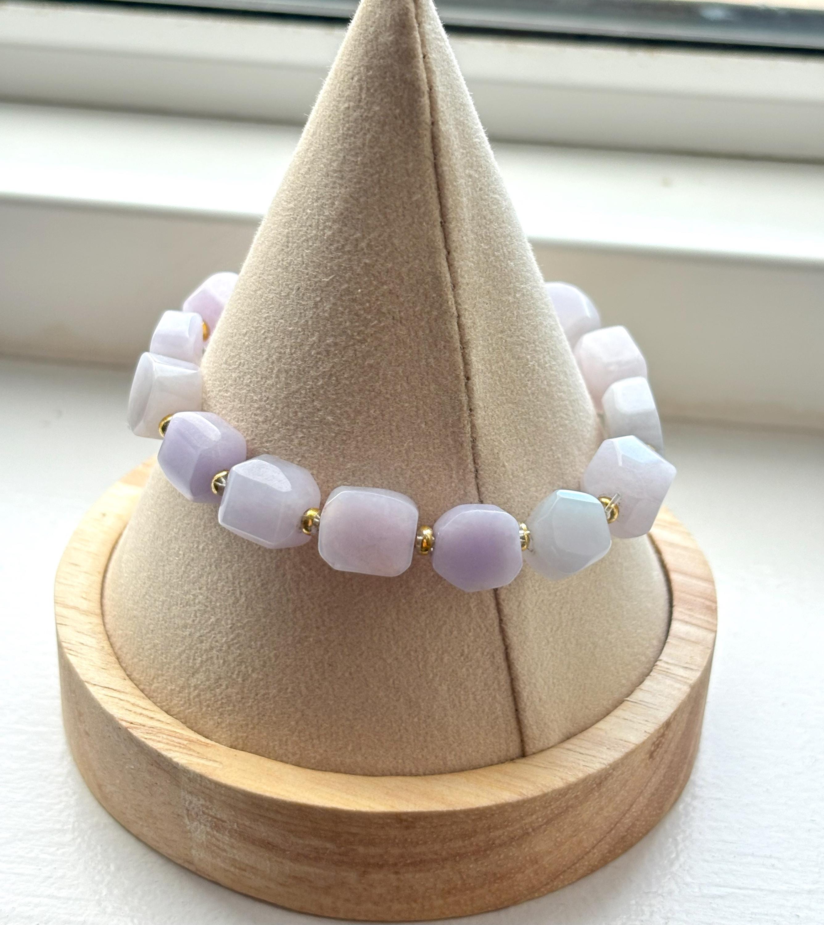 Grade A Premium Lavender Burmese Jade Bead Bracelet - 10mm to 12mm
