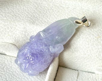 Grade A Premium Spring Color Myanmar Burmese Jade Carved Corn pendant - 31mm+