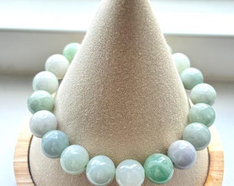 Grade A Premium Light Green Myanmar Burmese Jade Round Bead Bracelet - 10mm