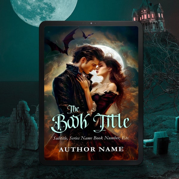 Premade Book Cover Dark Romance Illustration-Style Couple Embrace Paranormal Vampire Readymade Book Cover Spicy Romance Historical Story