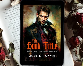 Premade Book Cover Art Illustration-Style Handsome Vampire Aristocrat Black Jacket Historical Fantasy Dark Demon Monster Romance Blue Eyes