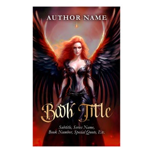 Dark Fantasy Romance Book Cover: Redhead Angel with Black Wings (Digital Download)