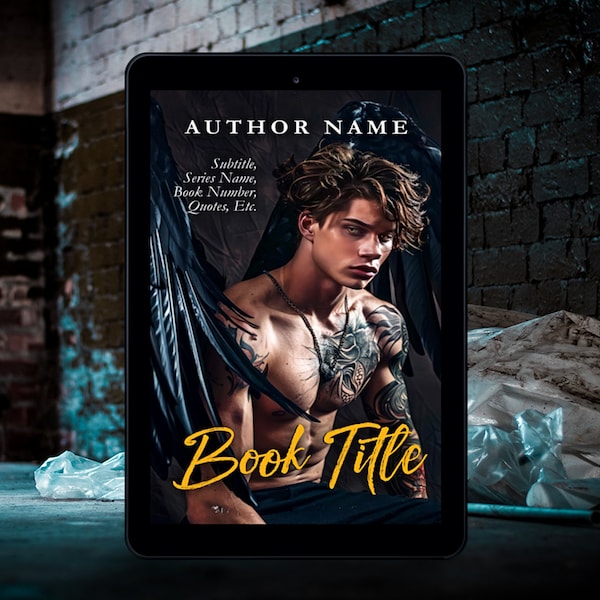 Premade eBook Cover Romance Dark Urban Fantasy Romance Teen Male Young Man Tattoos Black Wings Paranormal YA Fantasy Indie Author Resources