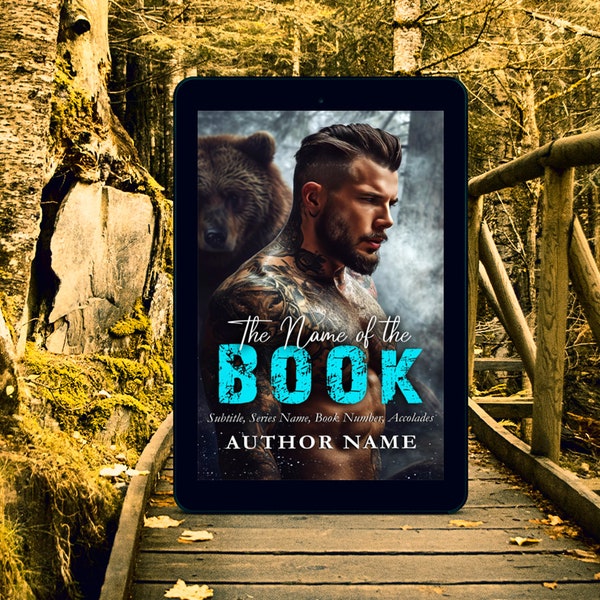 Premade ebook Covers Romance Paranormal Dark Fantasy Werebear Shifter Romance Handsome Bearded Man Tattoos Bear Background Affordable Covers