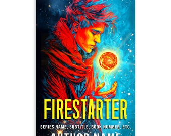 Premade Fantasy Book Cover: Sorcerer Mage Wielding Fire Magic (Digital Download