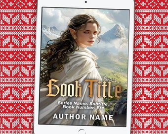 Premade Book Cover Art Fantasy Female Elf Dark Hair White Robes Cape Mountain View Green Hills Castle Ruins Self Publishing Indie Author