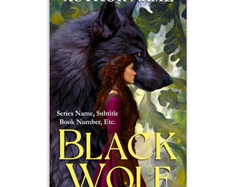 Romantasy eBook Cover: Dark Hair Young Woman, Shifter Black Wolf (Digital Download, KDP Ready)