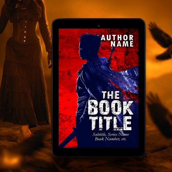 Premade Covers Dark Fantasy Gladiator Adult Fantasy Black Male Warrior Silhouette Red and Blue Dramatic Dystopian Diverse Blank Book Covers