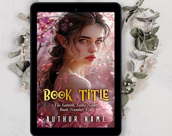 Premade Book Cover Customizable Text Dark hair Female Elf Ears Fantasy Magic YA Fantasy Novel Pink Flower Garden Anthokinetic Magic Pink