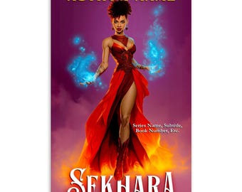 Black Character Fire Sorceress Fantasy Book Cover: Magic School, Wicca Mage (Digital Download, KDP Ready)