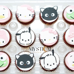 Hello birthday kitty and friends Cupcake Toppers, kitty party, Fondant cake topper, Fondant kitty topper, cake topper, kitty birthday
