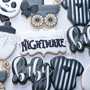 Nightmare Inspired Cookies, Baby shower Cookies, Christmas cookies, party favors, Christmas baby shower, Christmas theme cookies