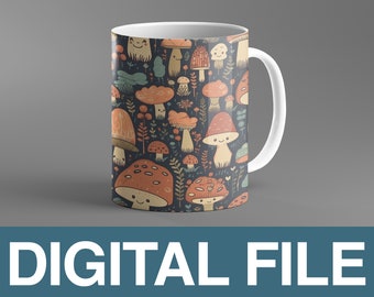 Cottagecore Pilzmuster SVG, sich nahtlos wiederholend PNG (Digitale Datei)