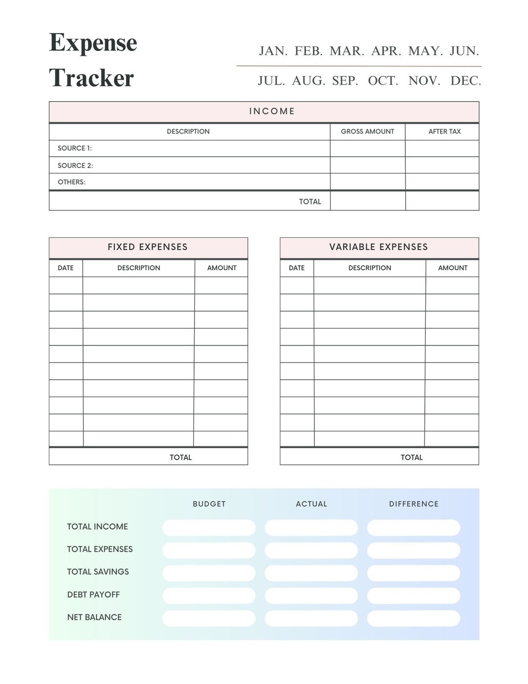 Very Simple Monthly Expense Tracker Great for Beginners - Etsy