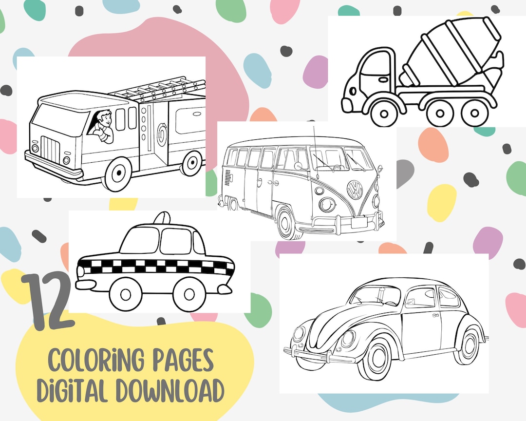 Cars Coloring Pages for Kids / Printable Coloring for Preschool / 12 X ...