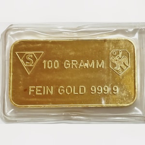 Investment Grade: 100 Gram .9999 Fine Gold Bar from the historic Swiss Bank Corporation