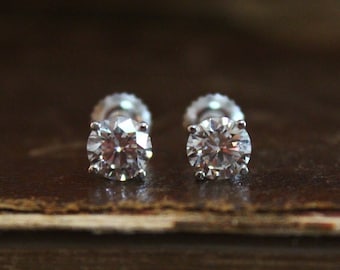 Vintage 14k White Gold Diamond Stud Earrings 1.10 CTW Lab Grown Diamonds