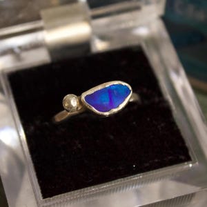 Australian Opal Doublet Ring Handmade in Sterling Silver, Size 8.75