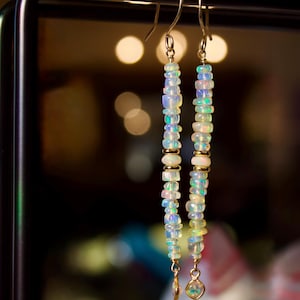 14k Gold Filled Ethiopian Opal Dangle Earrings, Handmade Gemstone Drop Earring